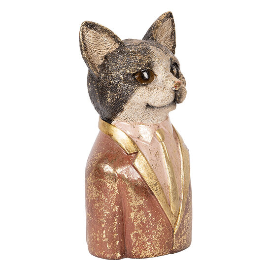 Clayre & Eef | Decoratie Beeld Kat Bruin Rood 13x11x23 cm | 6PR5096