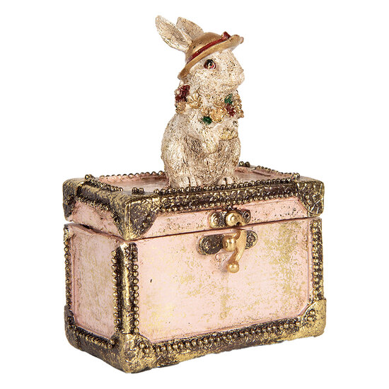 Clayre & Eef | Decoratie Konijn Beige Roze Goudkleurig 12x8x16 cm | 6PR5506