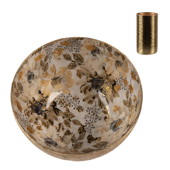 Clayre & Eef | Kandelaar Goudkleurig Wit ø 8x4 cm | 65884