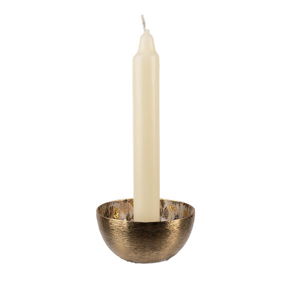 Clayre & Eef | Kandelaar Goudkleurig Wit ø 8x4 cm | 65884
