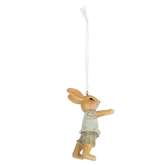 Clayre & Eef | Decoratie Hanger Konijn Beige Blauw 5x4x8 cm | 6PR5457