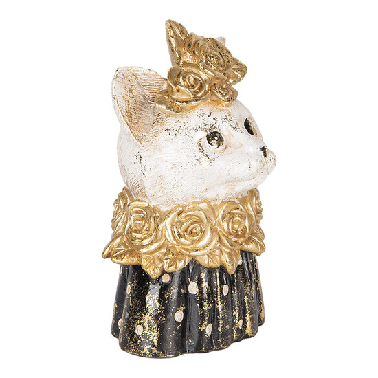 Clayre &amp; Eef   | Decoratie Beeld Kat Wit Zwart 12x10x18 cm | 6PR5076