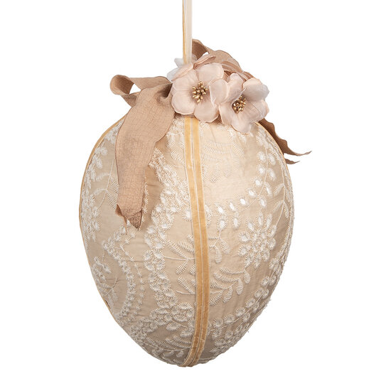 Clayre & Eef | Decoratie Hanger Ei Beige Wit ø 20x28 cm | 65949
