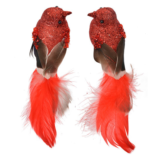 Clayre & Eef | Decoratie Vogel (Set van 2) Rood Bruin 16x5x5 cm | 66138