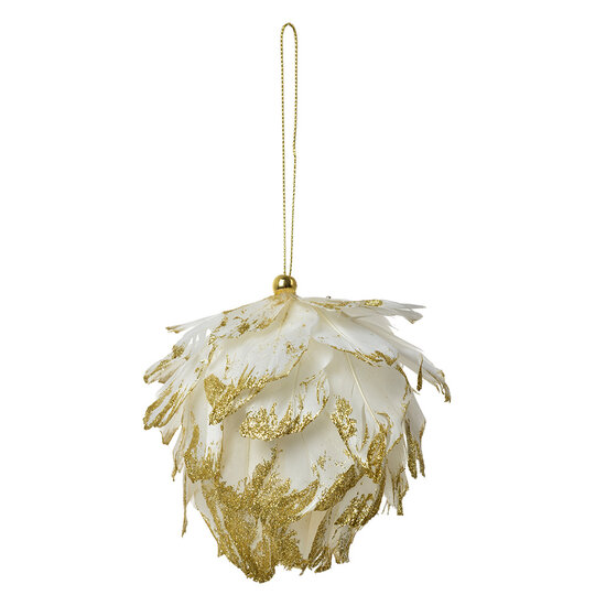 Clayre & Eef | Decoratie hanger Bloem Wit Goudkleurig 10x10x10 cm | 66147