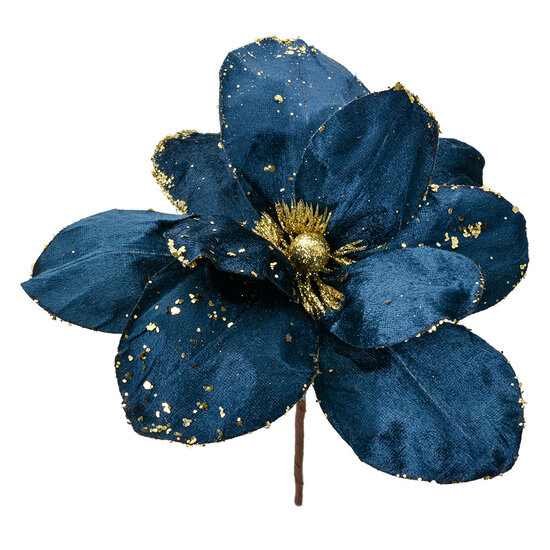 Clayre & Eef | Kerstdecoratie Bloem Blauw Goudkleurig ø 25x25 cm | 66158