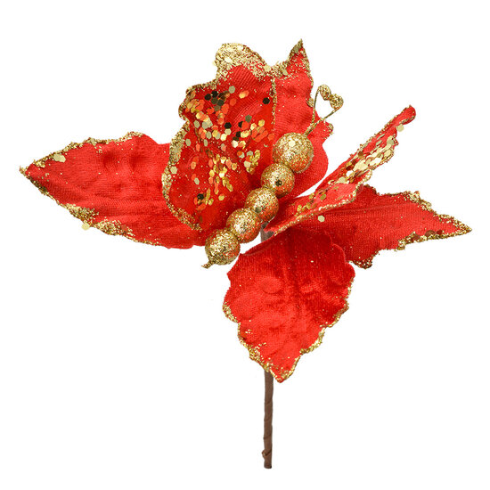Clayre &amp; Eef   | Kerstdecoratie Vlinder Rood Goudkleurig 20x4x25 cm | 66162