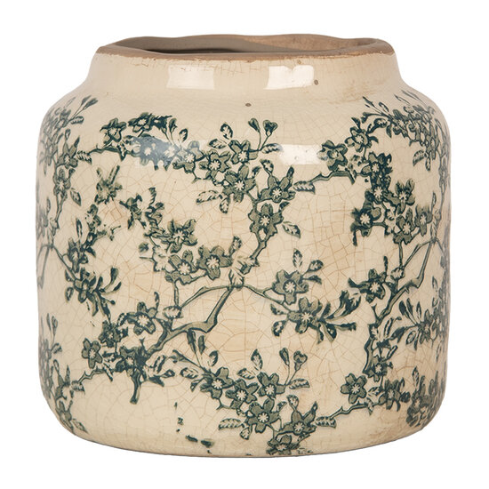 Clayre &amp; Eef   | Bloempot Binnen Beige Groen &oslash; 16x15 cm | 6CE1975M