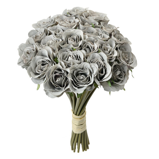 Clayre &amp; Eef   | Kunstbloem bos van 24 rozen Grijs Groen 20x16x30 cm | 6PL0392G