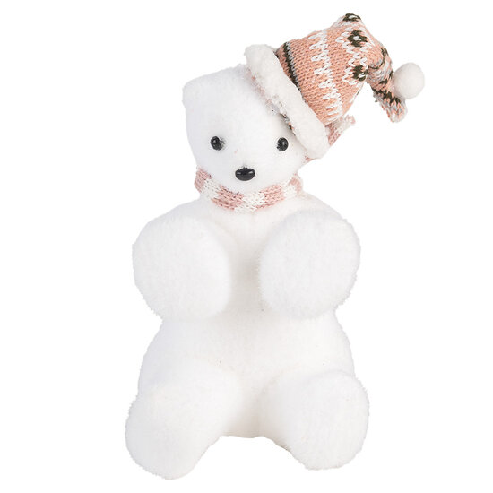 Clayre & Eef | Decoratie Ijsbeer Wit Roze 11x11x18 cm | 66120