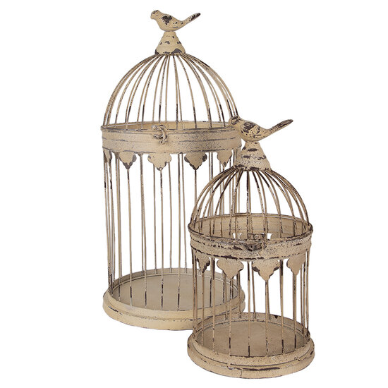 Clayre &amp; Eef   | Vogelkooi Decoratie Set van 2 Bruin Beige &oslash; 32x60 / &oslash; 23x40 cm | 5Y1283