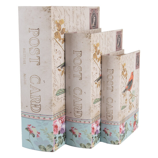 Clayre & Eef | Opbergdoos Beige Blauw (3) 27x22x7 / 22x17x6 / 17x12x4 cm | 66257