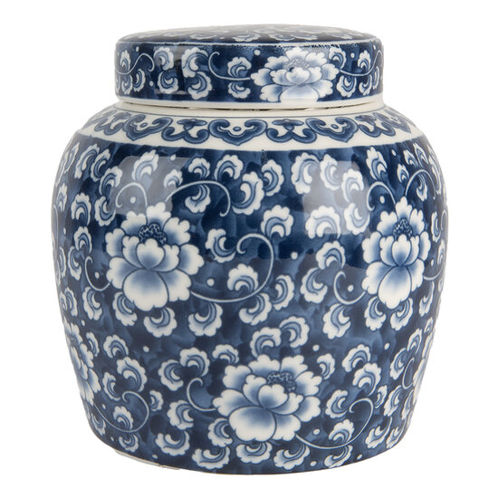 Clayre & Eef | Decoratie pot met deksel Blauw Wit ø 13x13 cm | 6CE2138