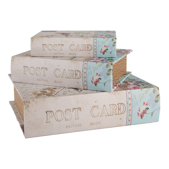 Clayre & Eef | Opbergdoos Beige Blauw (3) 27x22x7 / 22x17x6 / 17x12x4 cm | 66257