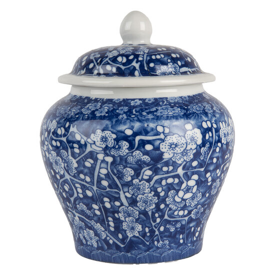 Clayre & Eef | Decoratie pot met deksel Blauw Wit ø 9x12 cm | 6CE2142