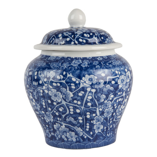 Clayre & Eef | Decoratie pot met deksel Blauw Wit ø 9x12 cm | 6CE2142