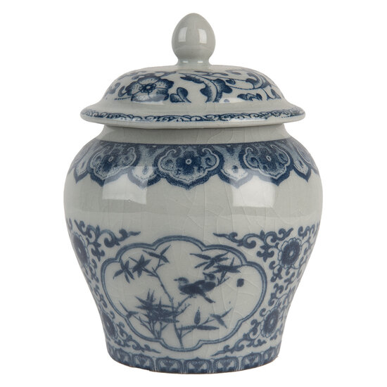 Clayre & Eef | Decoratie pot met deksel Grijs Blauw ø 9x13 cm | 6CE2143