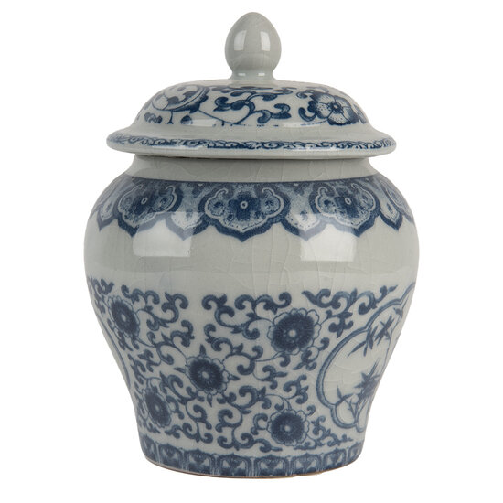 Clayre & Eef | Decoratie pot met deksel Grijs Blauw ø 9x13 cm | 6CE2143
