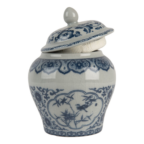 Clayre & Eef | Decoratie pot met deksel Grijs Blauw ø 9x13 cm | 6CE2143