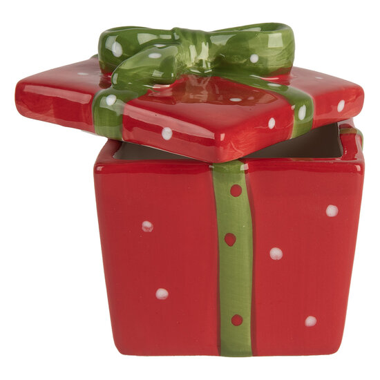 Clayre & Eef | Voorraadpotje met deksel Rood Groen 9x9x11 cm | 6CE2149