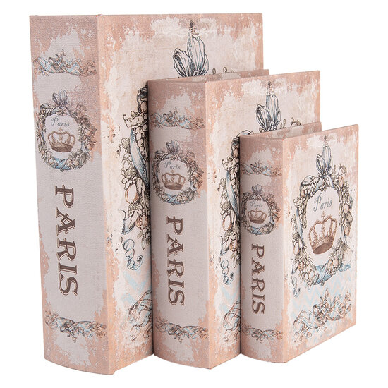 Clayre & Eef | Opbergdoos Beige Blauw (3) 27x22x7 / 22x17x6 / 17x12x4 cm | 66262