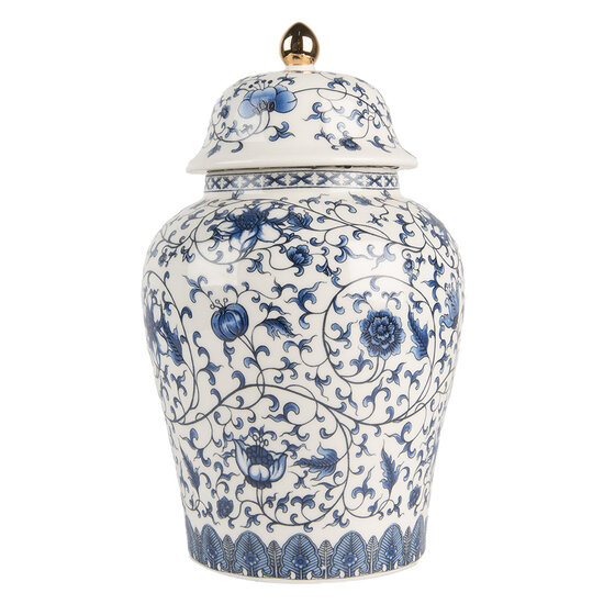 Clayre & Eef | Decoratie pot met deksel Wit Blauw ø 12x21 cm | 6CE2136