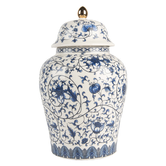 Clayre & Eef | Decoratie pot met deksel Wit Blauw ø 12x21 cm | 6CE2136