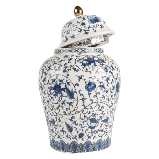 Clayre & Eef | Decoratie pot met deksel Wit Blauw ø 12x21 cm | 6CE2136