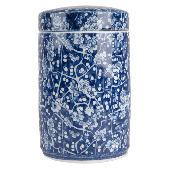 Clayre & Eef | Decoratie pot met deksel Blauw Wit ø 9x14 cm | 6CE2139