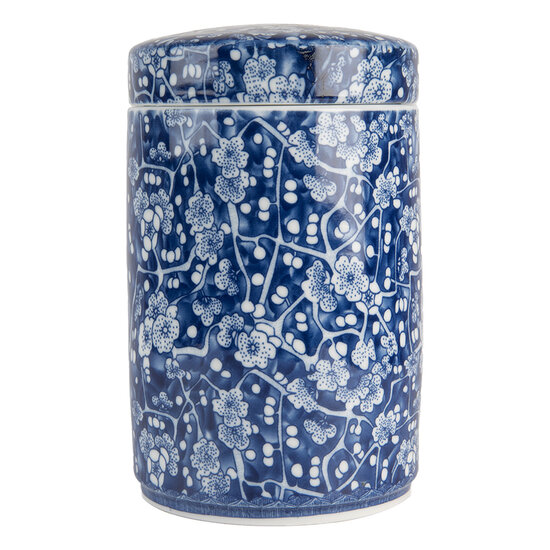 Clayre & Eef | Decoratie pot met deksel Blauw Wit ø 9x14 cm | 6CE2139
