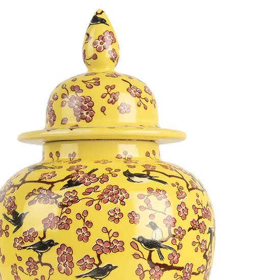 Clayre & Eef | Decoratie pot met deksel Geel Roze ø 11x22 cm | 6CE2140