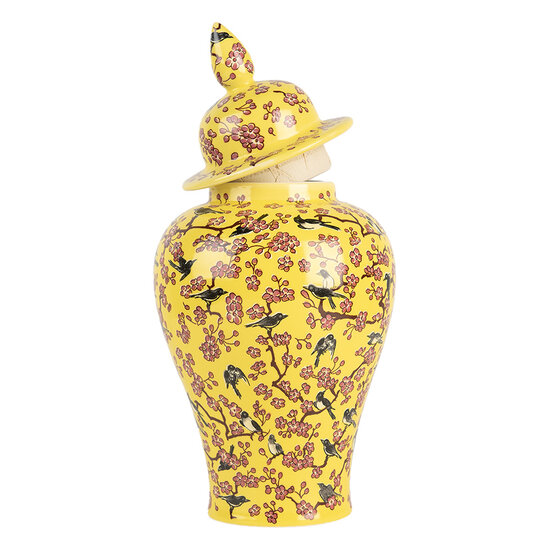 Clayre & Eef | Decoratie pot met deksel Geel Roze ø 11x22 cm | 6CE2140