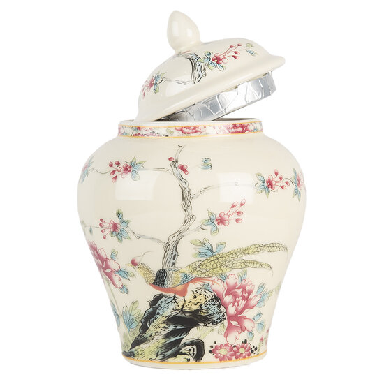 Clayre &amp; Eef   | Decoratie pot met deksel Beige Roze &oslash; 12x18 cm | 6CE2141