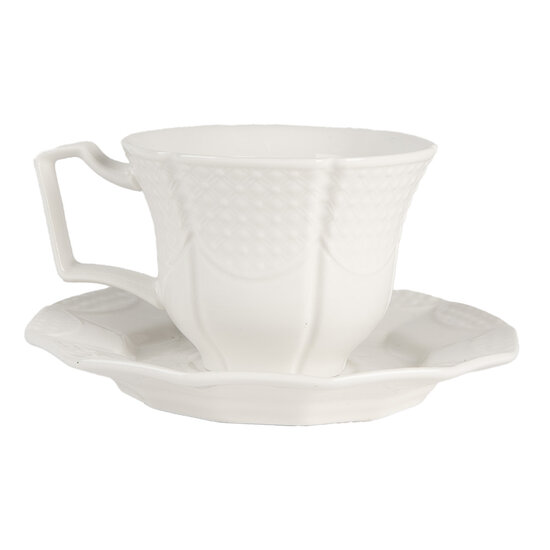 Clayre & Eef | Kop en schotel Wit 12x9x6 / ø 14x2 cm / 175 ml | 6CEKS0009