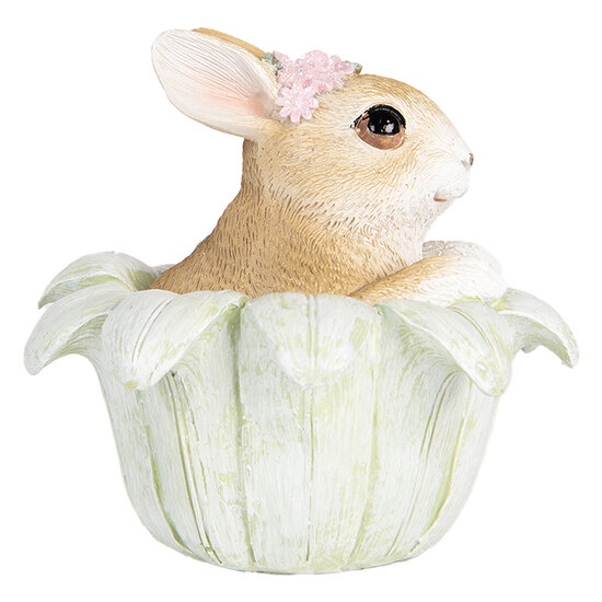 Clayre &amp; Eef   | Decoratie Beeld Konijn Beige Groen 12x12x12 cm | 6PR5450