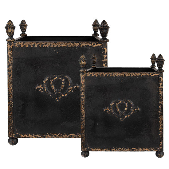 Clayre & Eef | Bloempotten Binnen Set van 2 Zwart Bruin 42x42x51 / 32x32x41 cm | 5Y1293