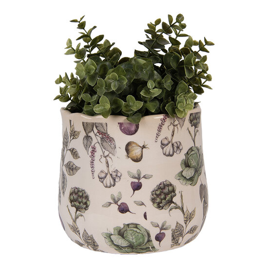 Clayre & Eef | Bloempot Binnen Beige Groen ø 18x16 cm | 6CETKG0001M