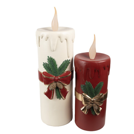 Clayre & Eef | Decoratie kaars met LED Wit Rood 18x20x56 cm / 3xAA | 6PR4237