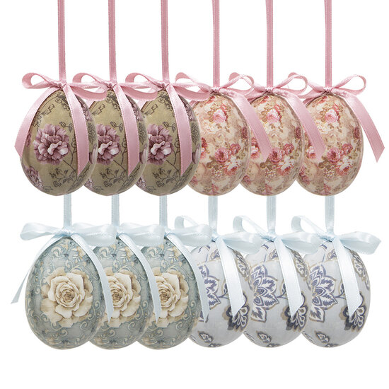 Clayre & Eef | Decoratie Hanger Ei (set 12) Meerkleurig ø 4x5 cm | 65905