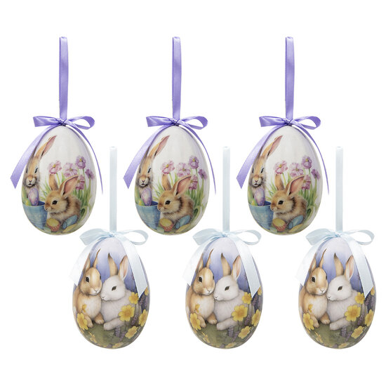 Clayre &amp; Eef   | Decoratie Hanger Ei (set 6) Meerkleurig &oslash; 7x10 cm | 65911
