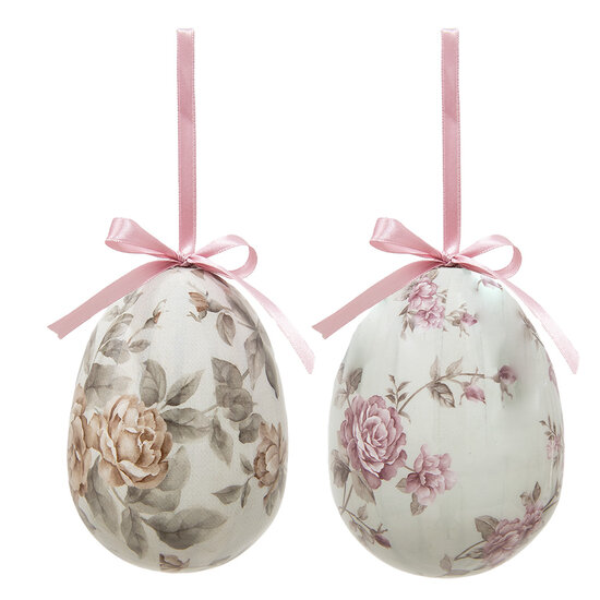 Clayre & Eef | Decoratie Hanger Ei (set 2) Meerkleurig ø 9x12 cm | 65913