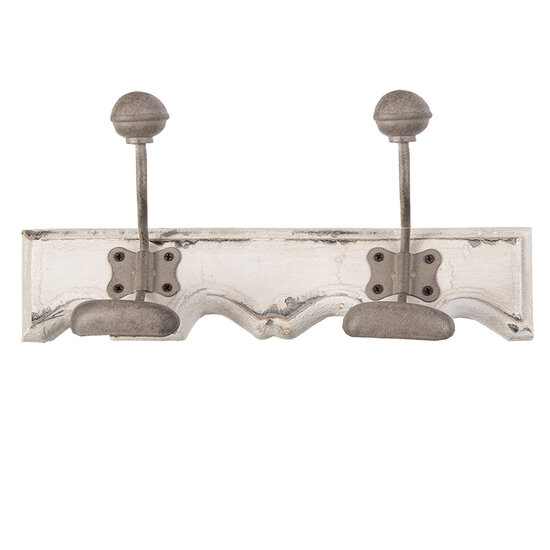 Clayre & Eef | Wandkapstok 2 haken Wit Grijs 23x6x10 cm | 6H2400