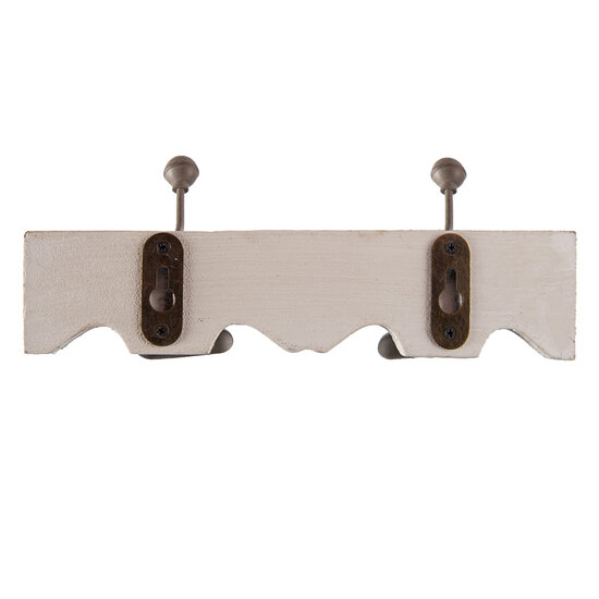 Clayre & Eef | Wandkapstok 2 haken Wit Grijs 23x6x10 cm | 6H2400