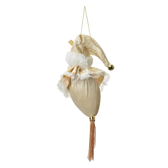 Clayre & Eef | Decoratie Hanger Kerstman Beige Goudkleurig 8x8x35 cm | 66221