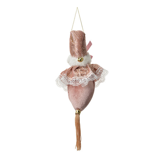 Clayre & Eef | Decoratie Hanger Kerstman Roze Goudkleurig 8x8x35 cm | 66222