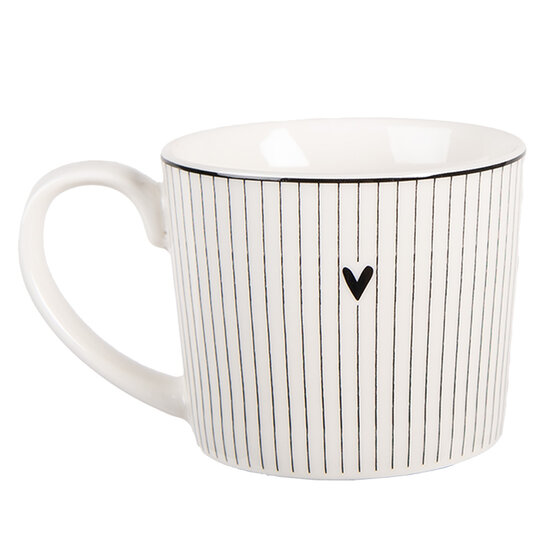 Clayre & Eef | Mok Wit Zwart 12x8x7 cm / 275 ml | 6CEMU0180
