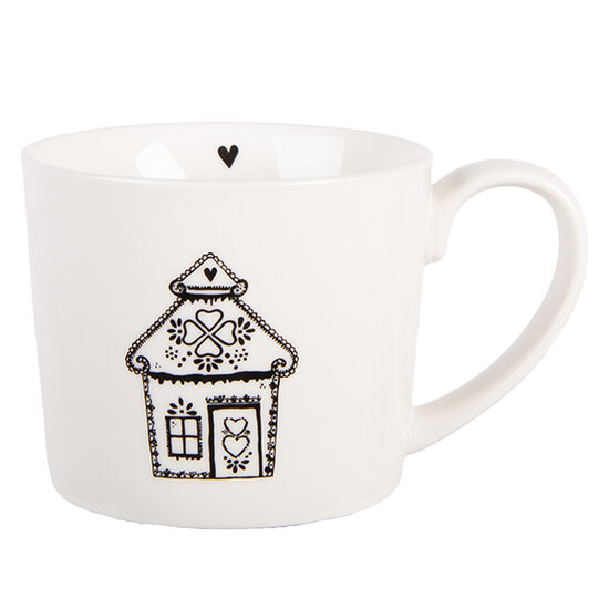 Clayre & Eef | Mok Wit Zwart12x8x7 cm / 275 ml | 6CEMU0185