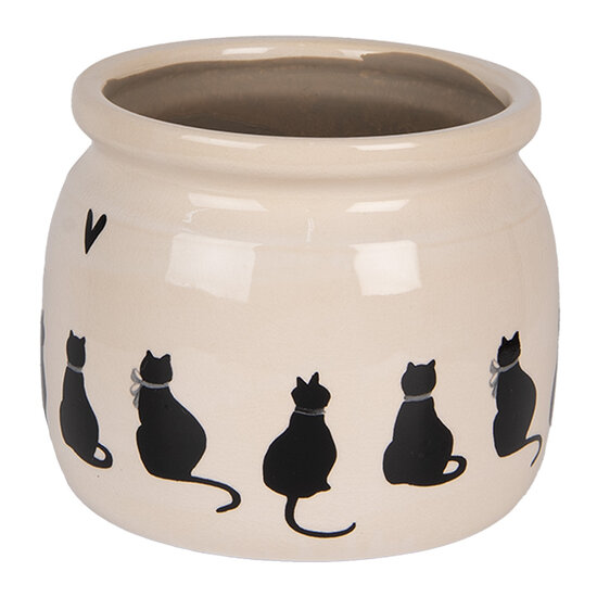 Clayre & Eef | Bloempot Binnen Beige Zwart ø 16x13 cm | 6CEPWS0001M