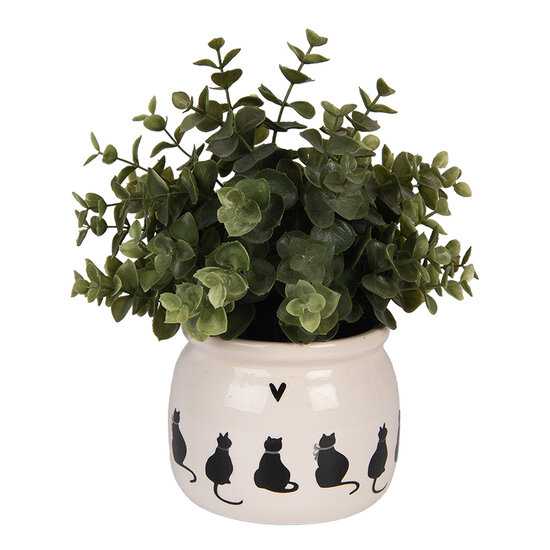Clayre & Eef | Bloempot Binnen Beige Zwart ø 12x10 cm | 6CEPWS0001S