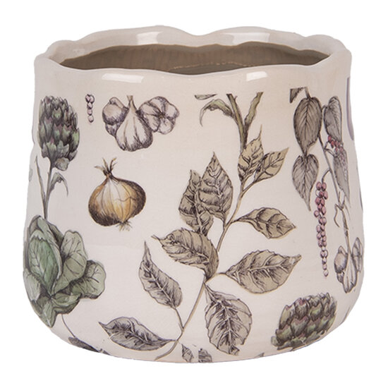 Clayre & Eef | Bloempot Binnen Beige Groen ø 14x12 cm | 6CETKG0001S